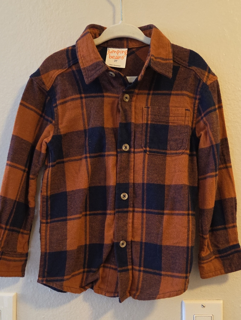 jumping beans Orange and Navy Plaid Flannel Button-Down Shirt